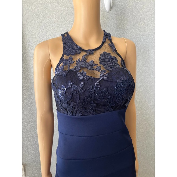 Cocktail/prom navy blue sequin and lace Women's size 3 - Picture 9 of 11